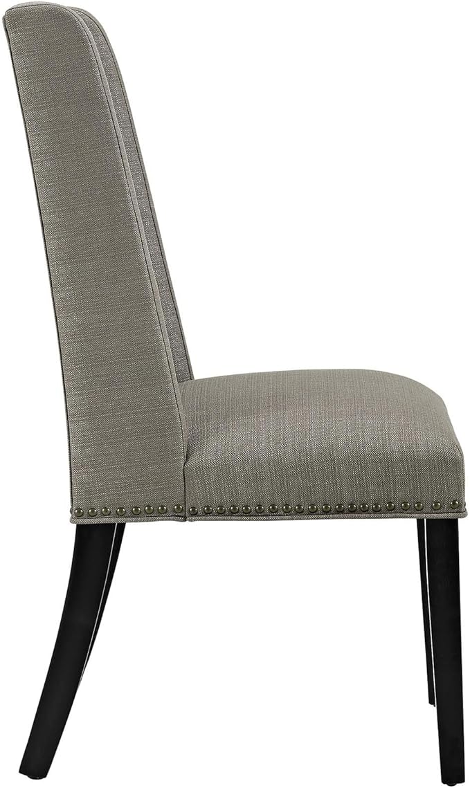 Modway Baron Modern Tall Back Wood Upholstered Fabric Two Dining Chairs in Granite