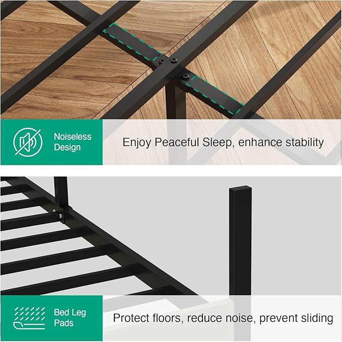 Novilla Twin Bed Frame with Modern Wooden Slatted Headboard, Easy Assembly, Heavy Duty Metal Platform, Noise-Free, Under-Bed Storage, No Box Spring Needed