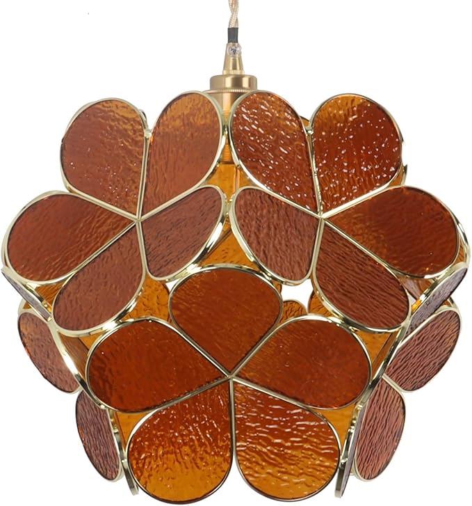 Bieye L11011 Petals Tiffany Style Stained Glass Ceiling Pendant Light for Home Decoration (Textured Amber, 12" Cherry Blossom)