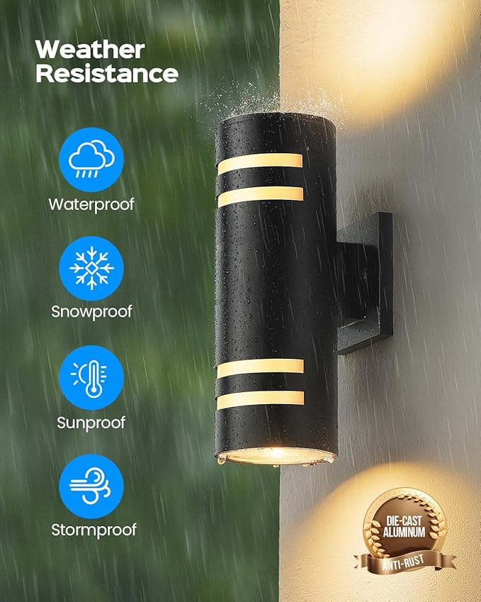 KIZON Outdoor Wall Lights with Dusk to Dawn Sensor, Cylinder Outdoor Light Fixture Wall Mount, Matte Black Porch Light Bulbs Included, Outdoor Wall Sconce for House Garage Patio, ETL Listed