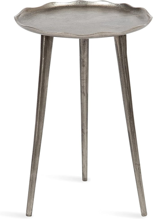 Kate and Laurel Alessia Modern Round Metal Side Table; 15 x 15 x 22; Silver; Decorative Glam Cast Aluminum End Table with Deckled Edge for Bedroom Nightstand or Living Room Accent