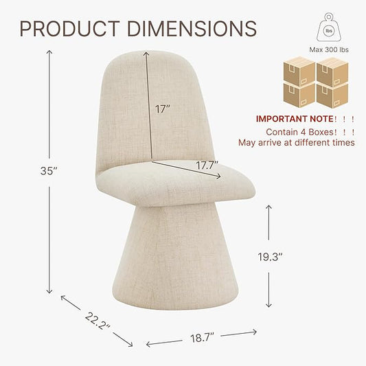 Swivel Dining Chairs Set of 4, Modern Upholstered Dining Chair Mid Century Kitchen Chairs with Wave Shaped High Back, 360 Degree Rotating Vanity Chair for Dining Room, Bedroom, Farmhouse, Sand