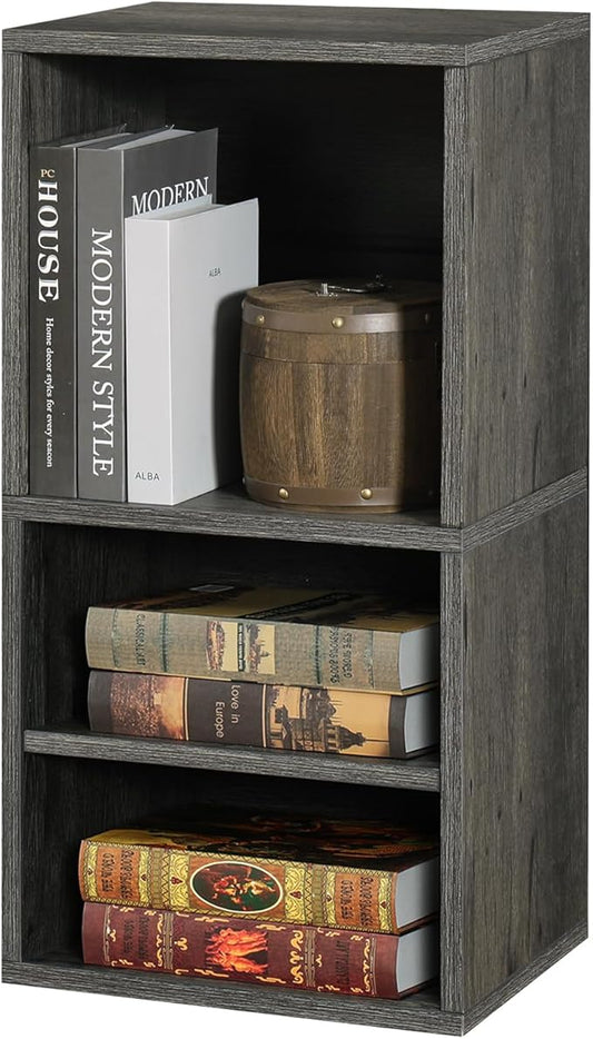 FUSUNBAO Magic DIY Cube Storage Organizer Stackable Cubes, Small Room Organizer Wooden Storage Boxes, Modern Cube Bookshelves, Shelves for Home Books Clothes Toys (French Oak,2- Layer Cube)