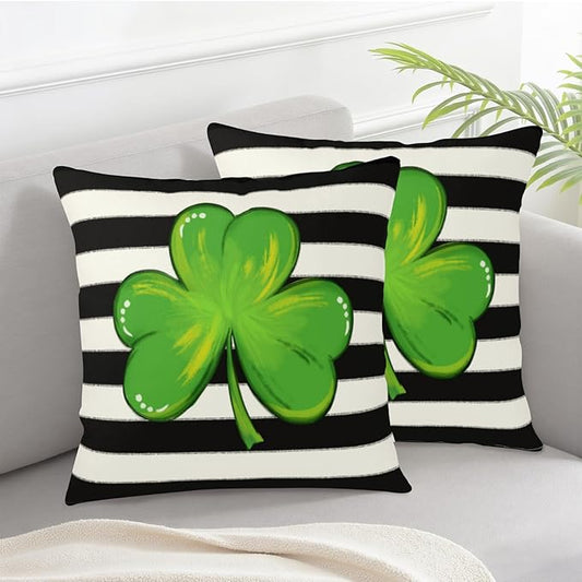 St Patricks Day Throw Pillow Covers 22x22 Set of 2 Black White Striped Green Shamrock Clover Pillow Covers Holiday Spring St Patricks Decorative Pillow Cases for Bed Couch Sofa