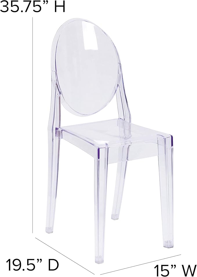 Flash Furniture Murray Indoor/Outdoor Ghost Accent and Dining Chairs, Stackable Transparent Restaurant Chairs, Set of 4, Transparent Crystal