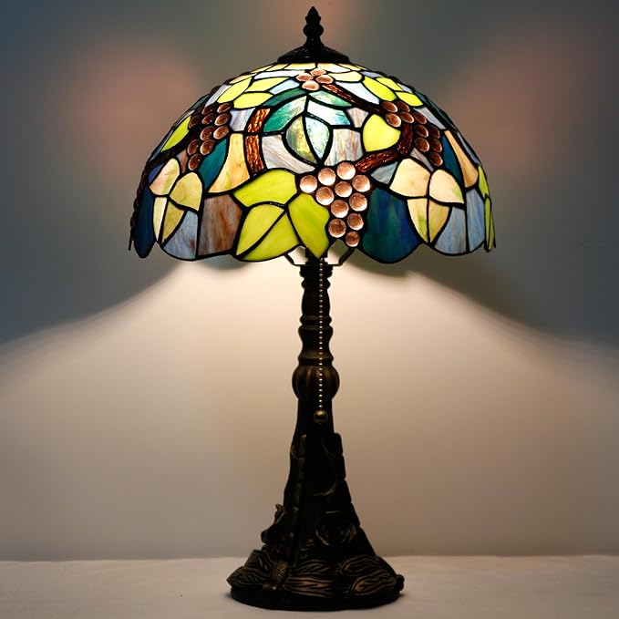 Tiffany Table Lamp Stained Glass Lamp 12X12X19 Inch Antique Reading Light (Amber Grape)