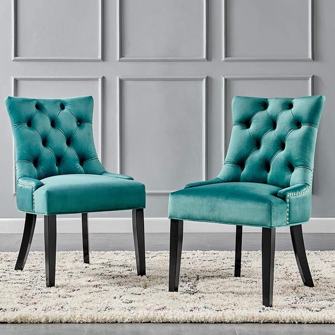 Modway Regent Tufted Performance Velvet Dining Side Chairs - Set of 2, Teal
