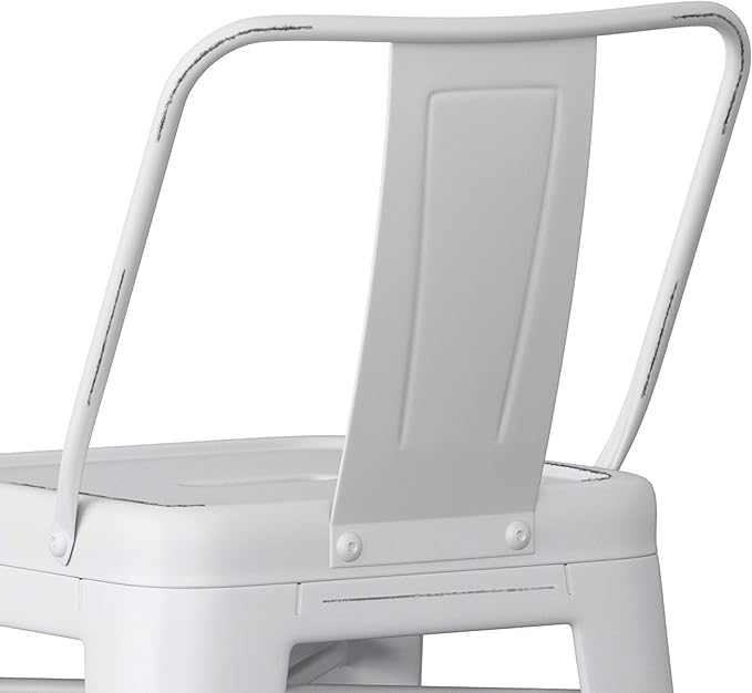 SIMPLIHOME Rayne Counter Stools (Set of 2) - 24 Inch Seat Height Metal Kitchen Seats in Distressed White, Industrial Seating for Dining Room or Kitchen with Curved Backrest and Footrest