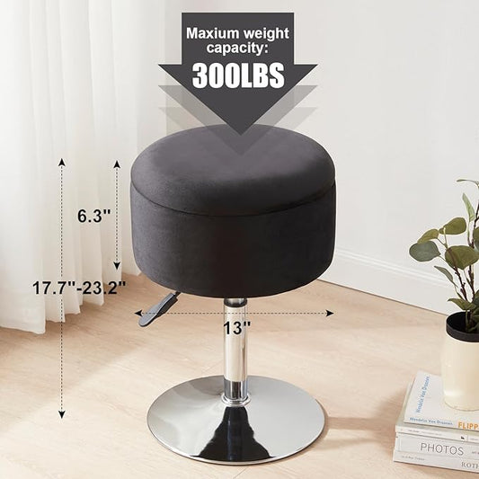 Adjustable Ottoman Stool Black Vanity Stool Vanity Chair for Makeup Room Stool Chair for Vanity Stool with Storage Makeup Stools with Storage Swivel Makeup Chair for Bathroom Velvet