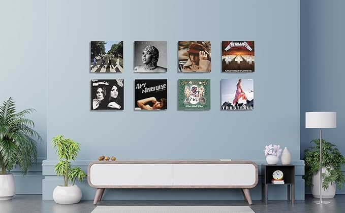 Clear Vinyl Record Shelf Wall Mount 8 Pack 7 Inch, Acrylic Vinyl Album Holder Display, CD shelf, Album Frame Organizer, Kids Bookshelf, Floating Wall Shelf in Home Office and Record Store