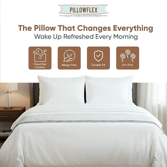 Pillowflex Synthetic Down Sleeping Pillows - Standard Size - Medium Firmness for Back, Side & Stomach Sleepers - Ideal for Standard Size Bed, Twin, & Full Size Beds - Comfortable Pillow for Sleeping