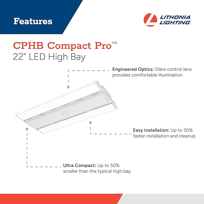 Lithonia Lighting Compact Pro LED High Bay Light, Ceiling Lighting Fixture, 24,000 Lumens, 5000K Daylight, Dimmable LED Work Light for Garage and Warehouse, MVOLT 120-277V (CPHB 24LM MVOLT 50K)