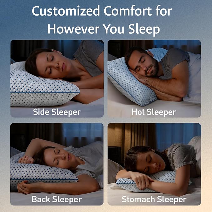 Cooling Pillows King Size 1 Pack for Sleeping, Adjustable Shredded Gel Memory Foam Cool Pillows for Side, Back, Hot Sleeper, Medium Firm for Neck Pain Relief, Washable Removable Cover, CertiPUR-US