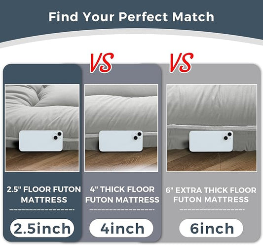MAXYOYO 6" Extra Thick Japanese Floor Mattress Futon Mattress, Foldable Mattress Tatami Pad Floor Mattress for Adults Floor Bed Roll Up Mattress Guest Mattress, Grey, Queen