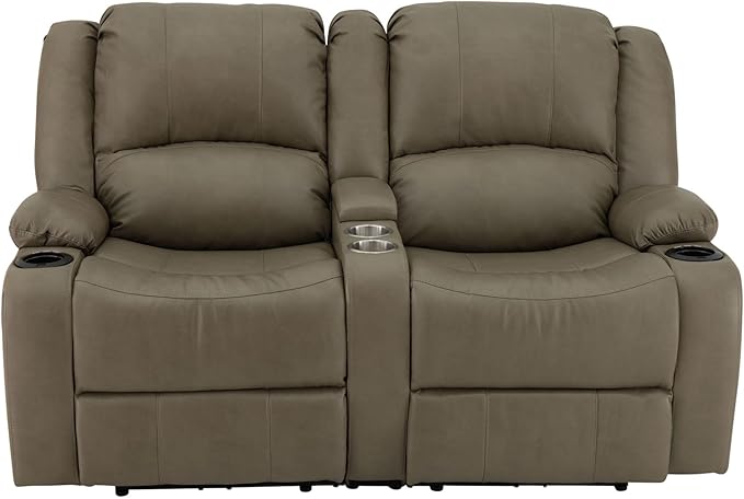 RecPro Charles 64" Powered Recliner RV Sofa with Console and Cupholders | Zero Wall Loveseat for Camper | Wall Hugger Couch with Upgraded 2023 Fabric (Putty)