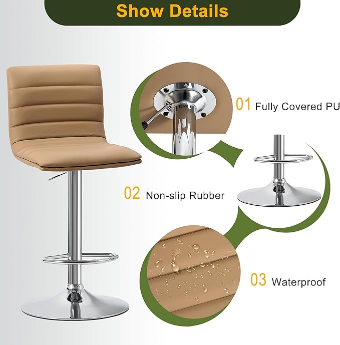 NicBex Swivel Bar Stools Modern PU Leather Adjustable Barstools, Kitchen Island Counter Bar Stools Set of 2, (Sand Color)