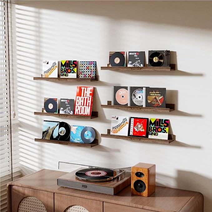 Wall Shelves for Living Room, Nursery Book Shelves Walnut Bathroom Shelves Over Toilet Floating Shelves for Wall, Modern Wood Storage for Bedroom, Kid's Room, Kitchen, 36inch, Set of 6