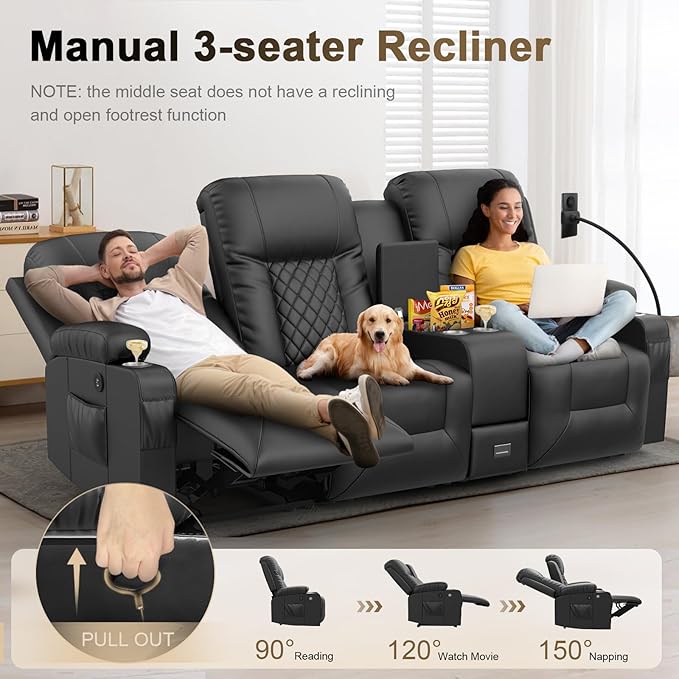 YONISEE Modern Recliner Sofa Set - 3 Seat Sofa & 2PC Swivel Recliner Chairs with Heat & Massage for Living Room (3+1+1)