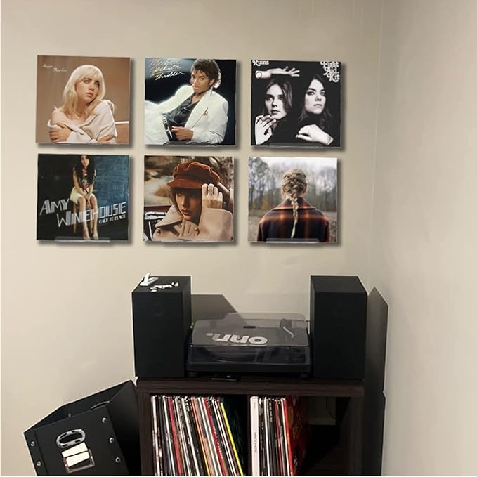 Clear Vinyl Record Shelf Wall Mount 8 Pack 7 Inch, Acrylic Vinyl Album Holder Display, CD shelf, Album Frame Organizer, Kids Bookshelf, Floating Wall Shelf in Home Office and Record Store
