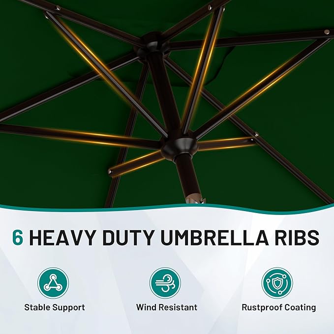 AreShark 6.5 x 10 FT Rectangular Valance Patio Umbrella, Outdoor Umbrella with Tilt and Crank, Market Table Umbrellas W/ 6 Ribs UV Protection for Garden, Deck, Backyard and Pool, Dark Green