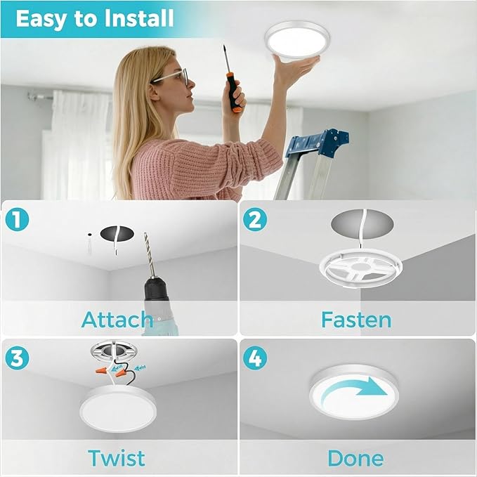 libtit 6Pack 13inch LED Flush Mount Ceiling Light, Dimmable & 5Color Temperatures (3000K-6500K), 24W Round Slim White Light Fixture for Bedroom Livingroom Garage Kitchen