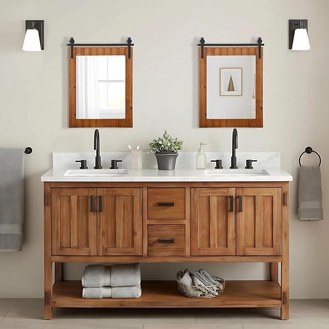 Besdomus Bathroom Rustic Wall Mirror: 22"x30" Brown Barn Door Solid Cedar Wood Frame Vanity Mirror - Wall Mounted Mirror for Hallway/Living Room/Bathroom - Farmhouse Decor for Fashion-Conscious
