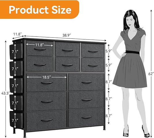GarveeHome 12 Drawer Dresser for Bedroom, Fabric Dressers & Chests of Drawers with Side Pockets, Chest of Drawers for Closet, Living Room, Closet, Hallway