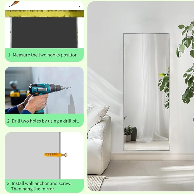 Standing Mirror Full Length, Floor Length Mirror with Aluminum Metal Frame, Body Mirrors for Bedroom, Living Room, Entryway, Bathroom. (56x18 inch, Silver)