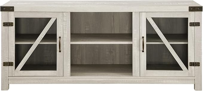Walker Edison Wesley Modern Farmhouse Glass Door TV Stand for TVs up to 65 Inches, 58 Inch, Stone Grey, Without Fireplace
