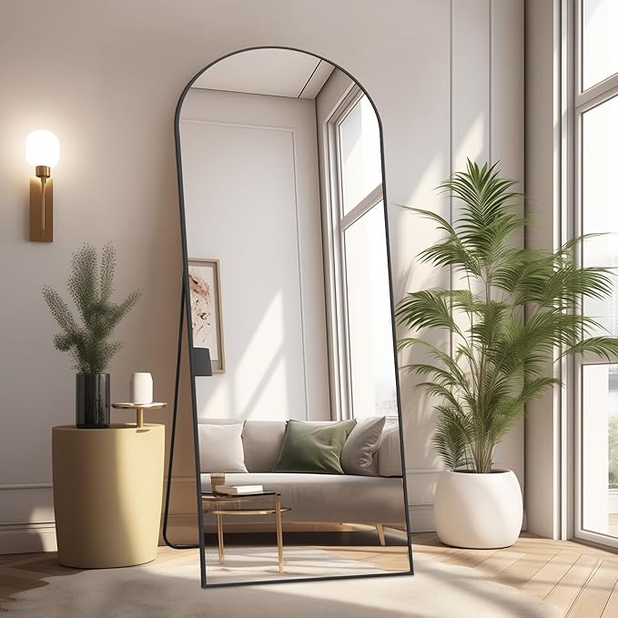 MELOMOIR Arched Full Length Mirror, 56"x18" Floor Mirror, Free Standing Mirror Leaning or Hanging, for Living Room Bedroom Cloakroom Hallway, Thin Aluminum Frame, Black