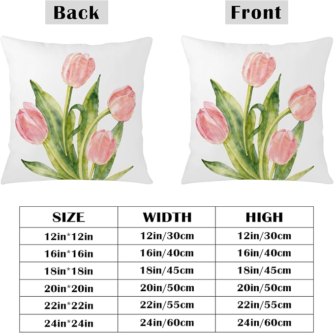Spring Floral Pillow Covers 24x24 Set of 2 Pink Tulip Throw Pillow Covers Summer Flower Farmhouse Decorative Throw Pillows for Home Couch Sofa Bed Decor