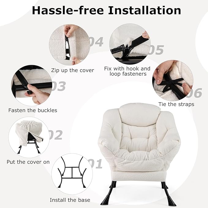 Giantex Set of 2 Lazy Chairs, Modern Sherpa Accent Chair w/Upholstered Single Sofa Chair w/Armrests & Side Pocket, Leisure Reading Lounge Chair for Living Room, Bedroom, Office, Dorm (White)