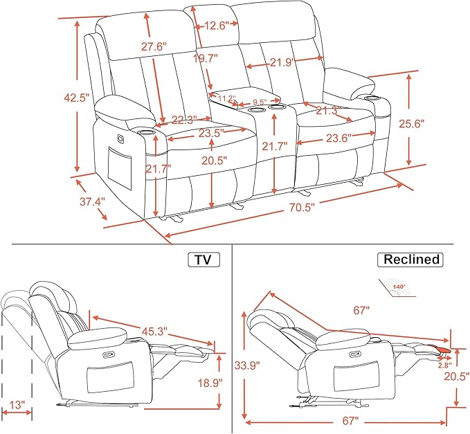MCombo Zero Gravity Loveseat Recliner with Console, Heat and Massage, Power Reclining Sofa for Living Room, Faux Leather 6095 (Cream White, Loveseat Recliner with Console)