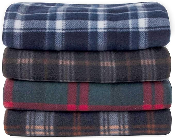 Trail maker 24 Pack Bulk Plaid Sherpa Fleece Throw Blankets 50 x 60 for Wedding Guests, Homeless, Pets | Plaid Fleece Throw Blankets Bulk
