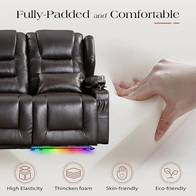 Oprisen 3-Seater Power Recliner Sofa Couch Flip Middle Backrest Reclining Sofa Chair for Living Room with Multi-Function Console/Cup Holders/LED Ambient Light