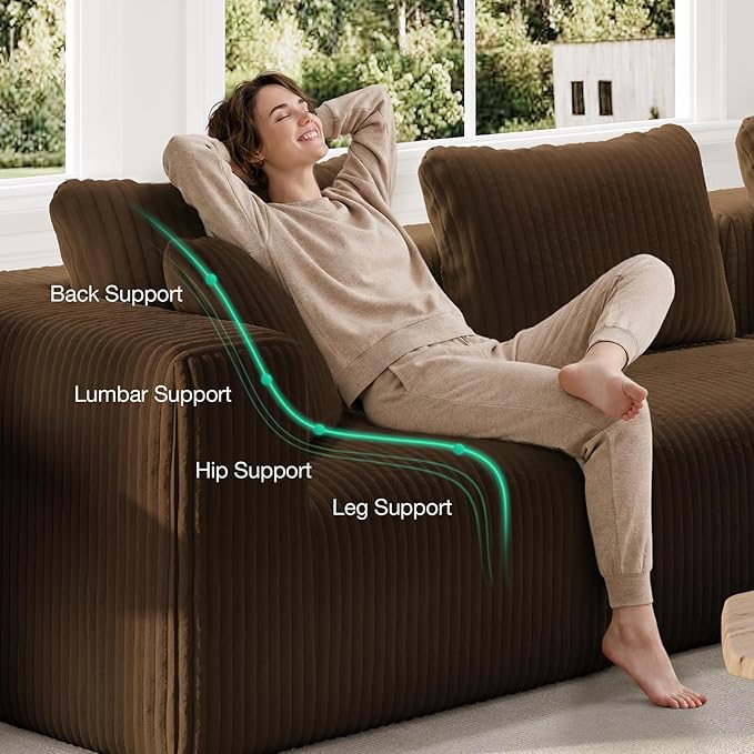 Novilla Modular Sectional Sofa, Modern Cloud Sectional Couch with Smarts Coil® Support, Upholstered Boneless Couch for Living Room Apartments Bedroom, No Assembly Required, Brown (Right-Arm Chair)