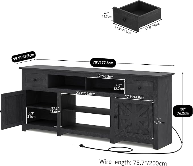 YITAHOME TV Stand for 75/80 Inch TV, Entertainment Center, TV Cabinet with Drawers and Power Outlet, Black TV Console for Living Room Furniture (70 Inch Lenght 30 Inch High) | with Drawers, Power Outlet, Furniture