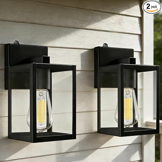 9 Inch Outdoor Wall Light Dusk to Dawn,2 Pack Outdoor Lanterns for Porch,Small Outdoor Sconce Lights with Sensor,Photocell Wall Lantern for Porch Patio Garage Outdoor Lighting