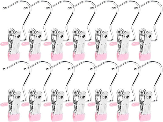 15 Pack Boot Hanger for Closet, Laundry Hooks with Clips, Boot Holder, Hanging Clips, Portable Multifunctional Hangers Single Clip Space Saving for Jeans, Hats, Tall Boots, Towels(Pink)