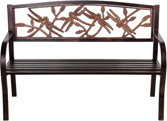Evergreen Garden Weatherproof Dragonfly Outdoor Bench | Holds Up to 300 lbs. | Furniture for Lawn Garden Patio Porch Park Deck | Steel | Bronze