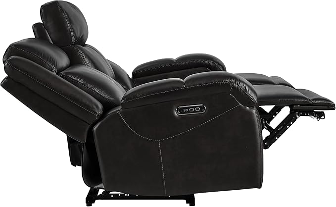 Watson & Whitely Genuine Leather Power Loveseat Recliner Sofa, Wall Hugger Loveseat Reclining Sofa with Storage Console, Power Headrest, Cup Holders, Dual Recliners for Living Room, RV, Black