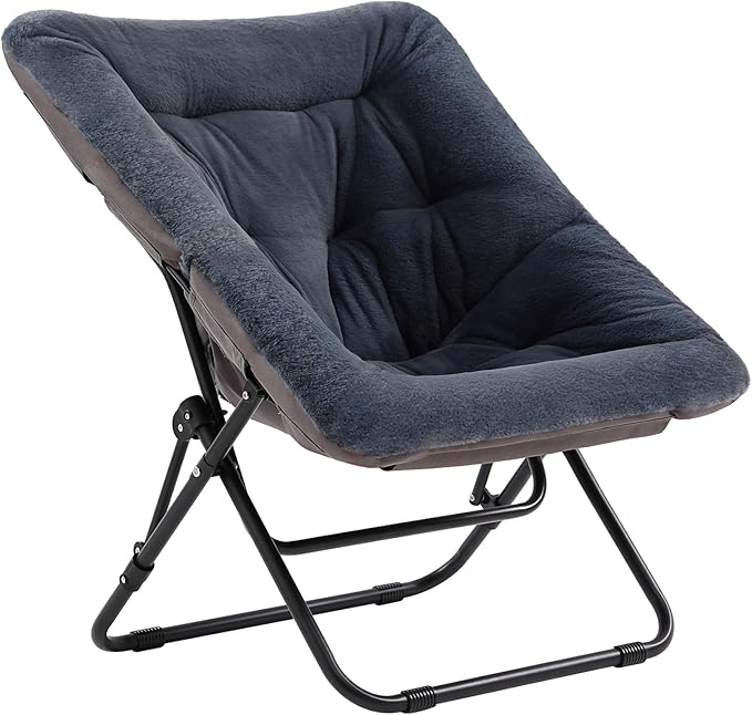 Tiita Comfy Folded Chair, Soft Faux Fur Oversized Folding Accent Chair, Lazy Chair for Teens Adults, Metal Frame Moon Chair for Bedroom, Living Room, Dorm Rooms