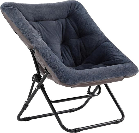 Tiita Comfy Folded Chair, Soft Faux Fur Oversized Folding Accent Chair, Lazy Chair for Teens Adults, Metal Frame Moon Chair for Bedroom, Living Room, Dorm Rooms