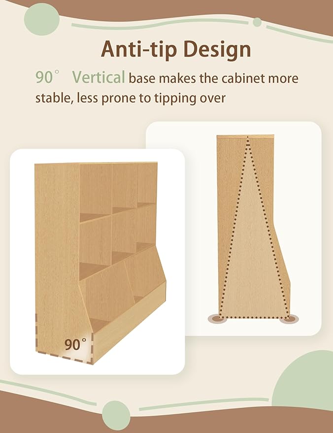 DINZI LVJ Toy Storage Organizer, Kids Bookshelf, Wood Toy Storage Cabinet, 3-Tier 8 Cubby Children Bookcase, 39.4" L Toddler Book Shelf for Playroom, Living Room, Nursery, Hallway, School, Natural