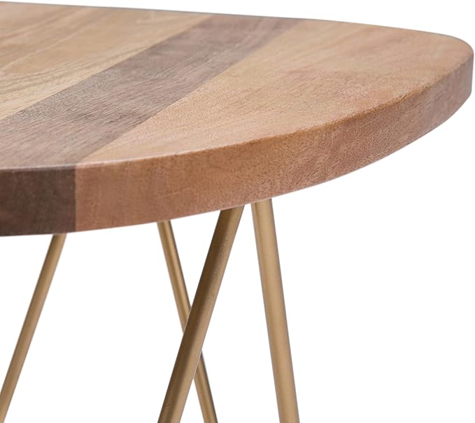 SIMPLIHOME Patrice Metal Table - 18 inch Wide Solid Wood and Metal Round Side Table in Natural and Gold, Mid-Century Modern Accent Table for Living Room or Bedroom with Hairpin Legs