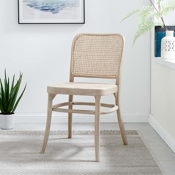 Modway Winona Elm Wood Cane Rattan Seat, Dining Side Chair - Set of 2, Gray