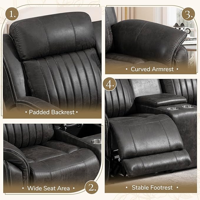 Power Reclining Sofa Set with Adjustable Headrest, Zero Gravity Electric Reclining Couch with USB/Type-C Ports, Power Loveseat Sofa Set for Living Room, Home Theater (Charcoal, Loveseat+Sofa)