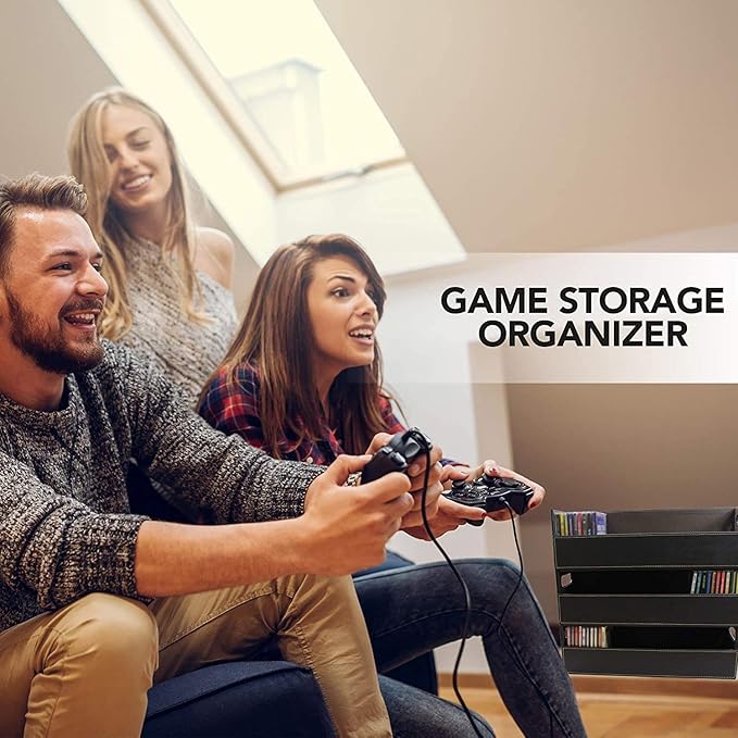 Stock Your Home CD Storage Box, Organizer Shelf for Movie Cases, DVDs, Cassette Tape Display Stand, Disc Holder Can Store Up to 40 CDs, Faux Leather (Brown)