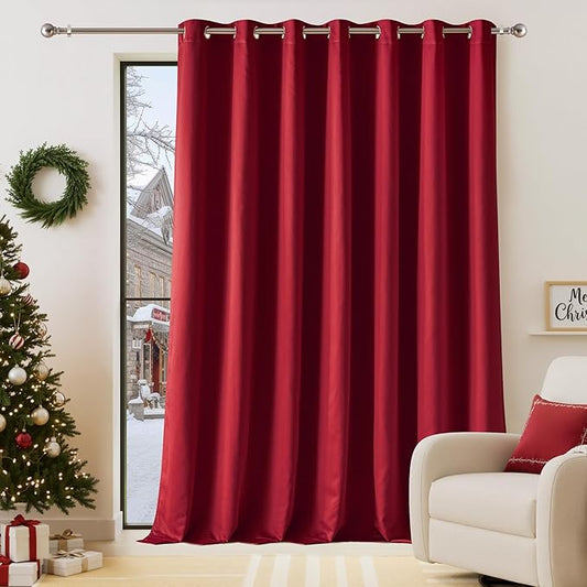 NICETOWN Thermal Insulated 100% Blackout Drape, Christmas Red, 1 PC, 100" x 84", Noise Reducing Performance Slider Faux Silk Curtain Panel with Black Lining, Full Light Blocking Patio Door Drapery