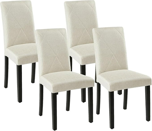 VECELO Upholstered Dining Chairs Set of 4, Modern Fabric and Solid Wood Legs & High Back for Kitchen/Living Room- Beige